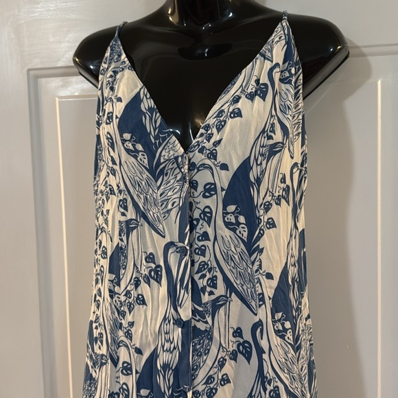 Reformation Gemstone Dress Blue and Wht in Avian Button Front Midi Dress Size 8 - Picture 2 of 13